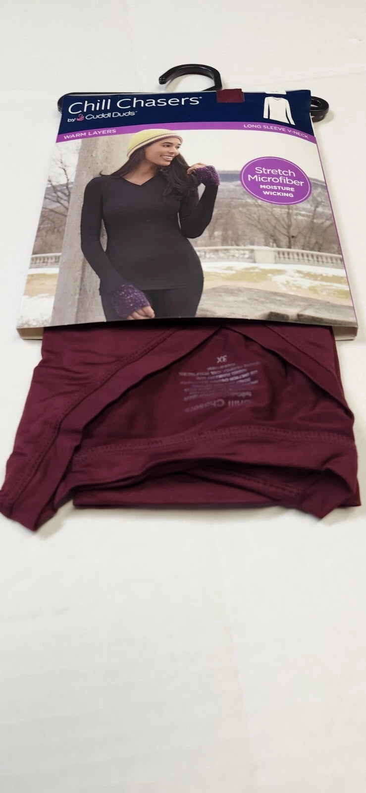 Cuddl Duds CD9585 Women's Chill Chasers Warm Layers Long Sleeve V-Neck Shirt Burgundy Fig (Pick 1X - 3X)