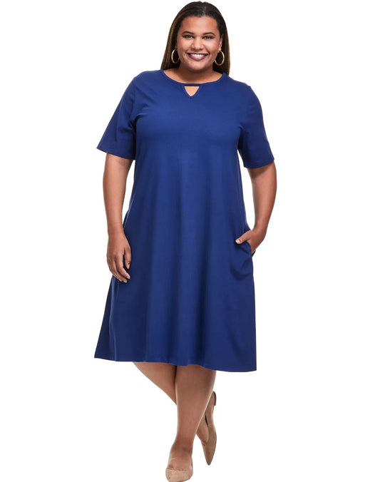 JMS Knit Studios Plus Size Jersey Matchables Keyhole Dress with Pockets Navy (Pick Size 1X-5X)