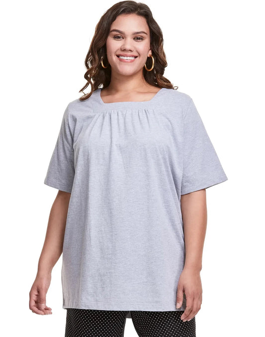 JMS Knit Studios Jersey Lightweight Matchable Plus Size Square Neck Top Shirt Gray Heather (Pick Size 1X-5X)