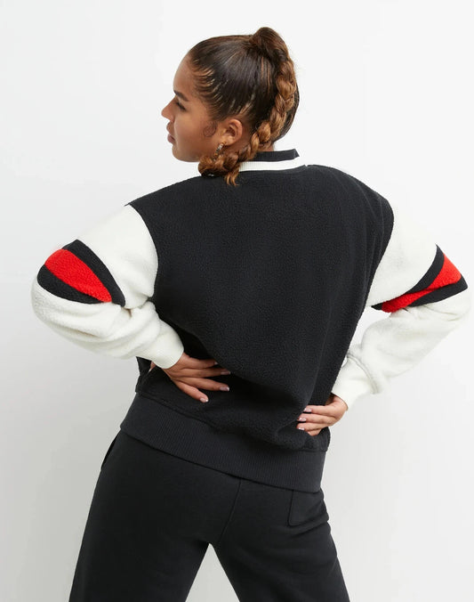 Champion JL4546 Women's Teddy Fleece Bomber Jacket Coat Embroidered Black (Pick Size)