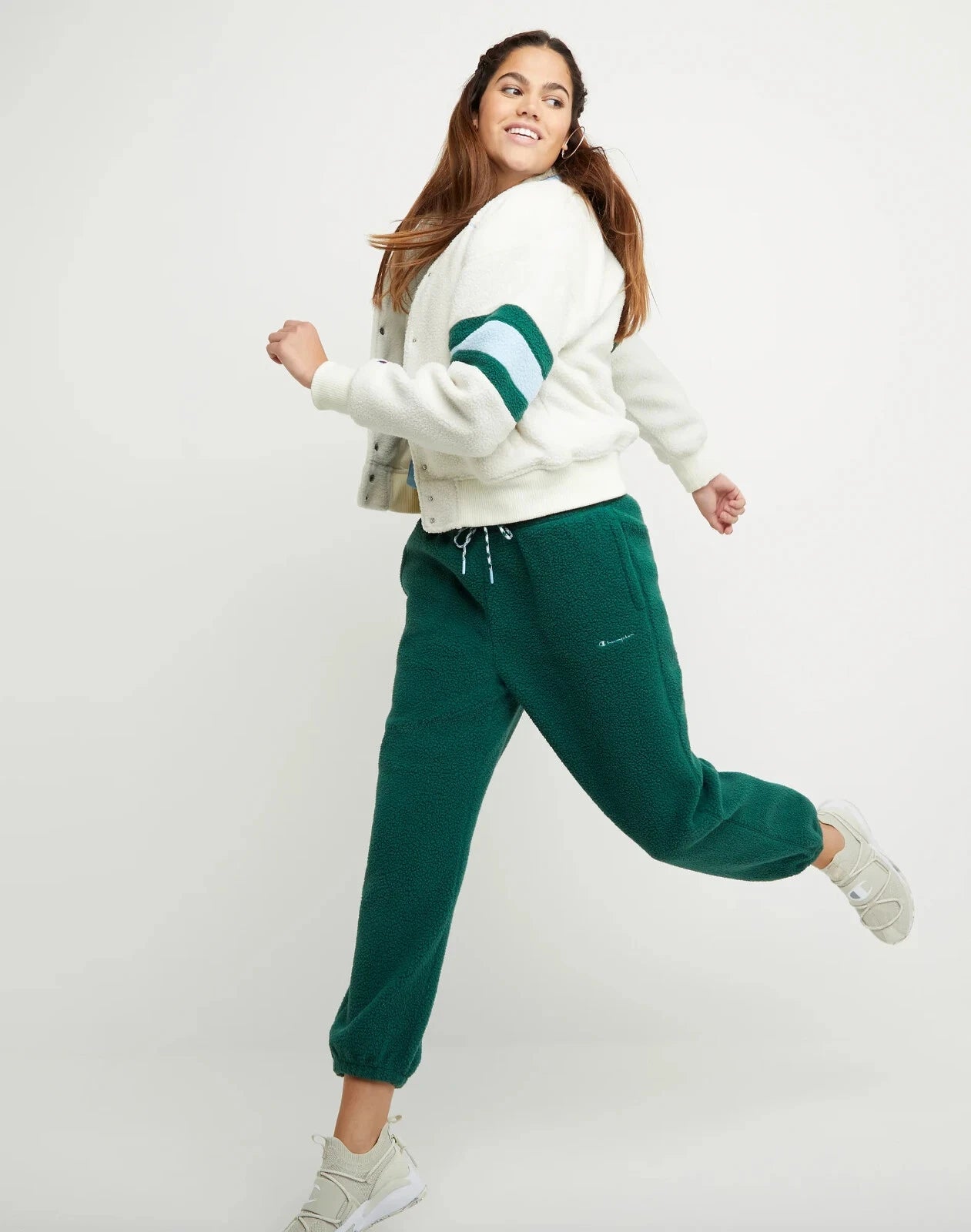 Champion JL4546 Women's Teddy Fleece Bomber Jacket Coat Embroidered White (Pick Size)