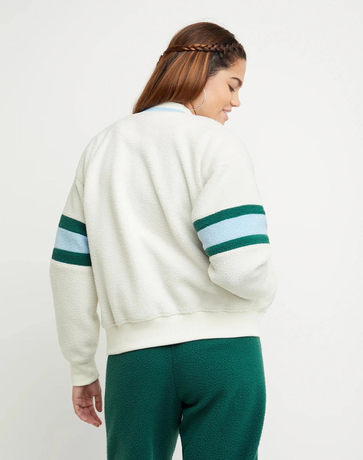 Champion JL4546 Women's Teddy Fleece Bomber Jacket Coat Embroidered White (Pick Size)
