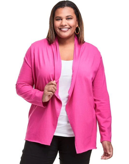 JMS Knit Studios Jersey Lightweight Open Swing Matchable Plus Size Cardigan Sweater Magenta (Pick Size 1X-5X)
