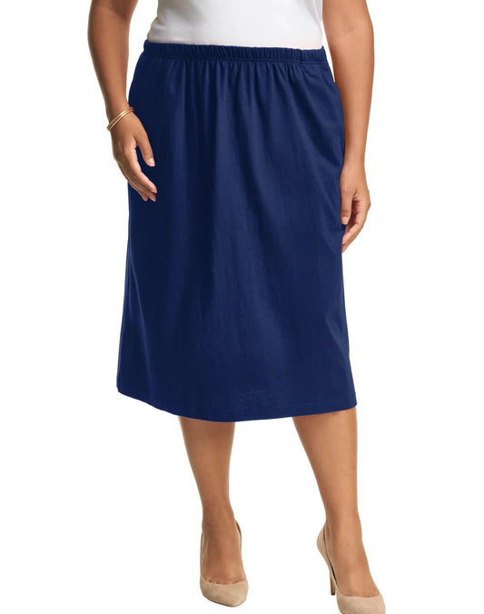 JMS Knit Studios Jersey Lightweight Matchable Plus Size A-Line Skirt 100% Cotton Navy (Pick Size 1X-5X)