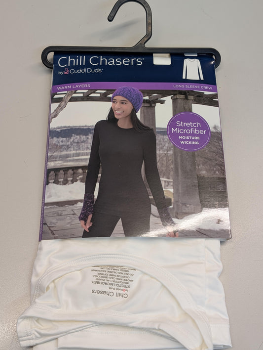 Cuddl Duds CD9485 Womens Chill Chasers Warm Layers Long Sleeve Plus Size Crew Shirt Ivory (Pick 1X - 3X)