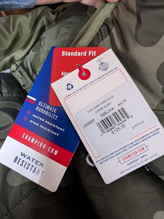 Champion Puffer Women's Jacket Lightweight Recycled Fill Camo Cargo Olive (Pick Size)