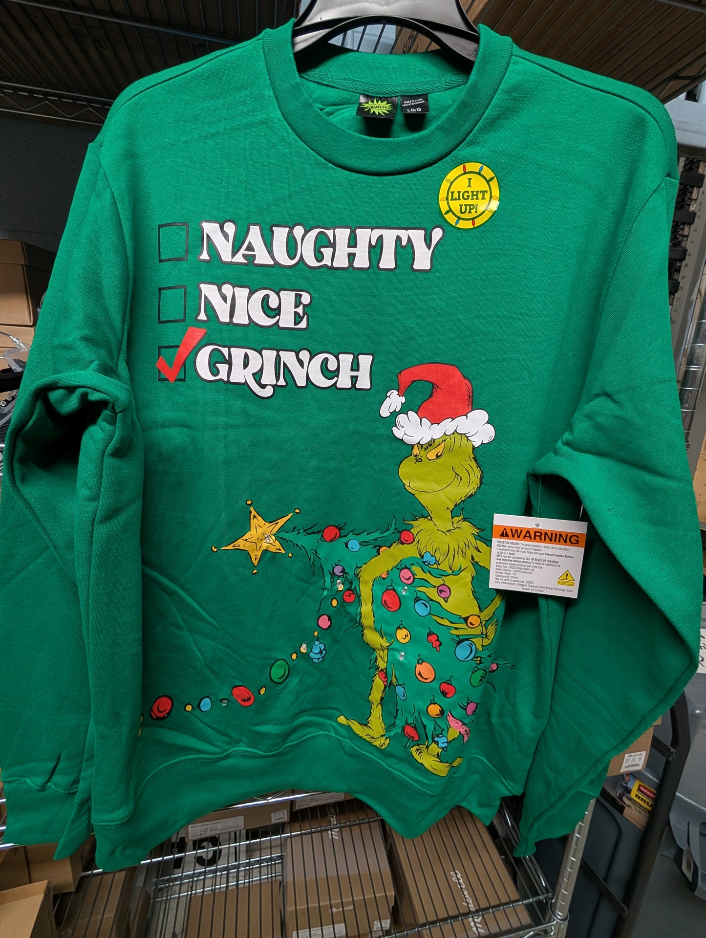 Mad Engine Dr Seuss The Grinch Men's Light Up Crewneck Ugly Christmas Sweatshirt (Pick Size)