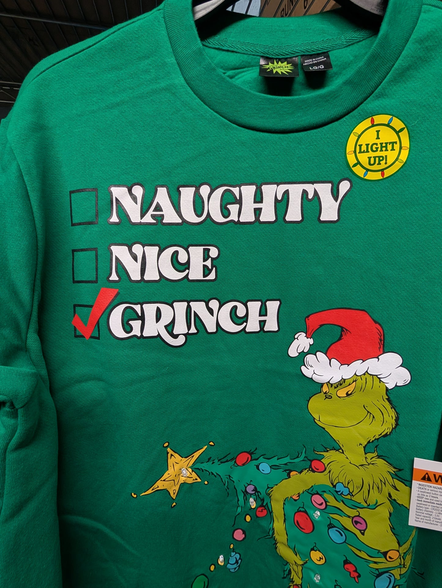 Mad Engine Dr Seuss The Grinch Men's Light Up Crewneck Ugly Christmas Sweatshirt (Pick Size)