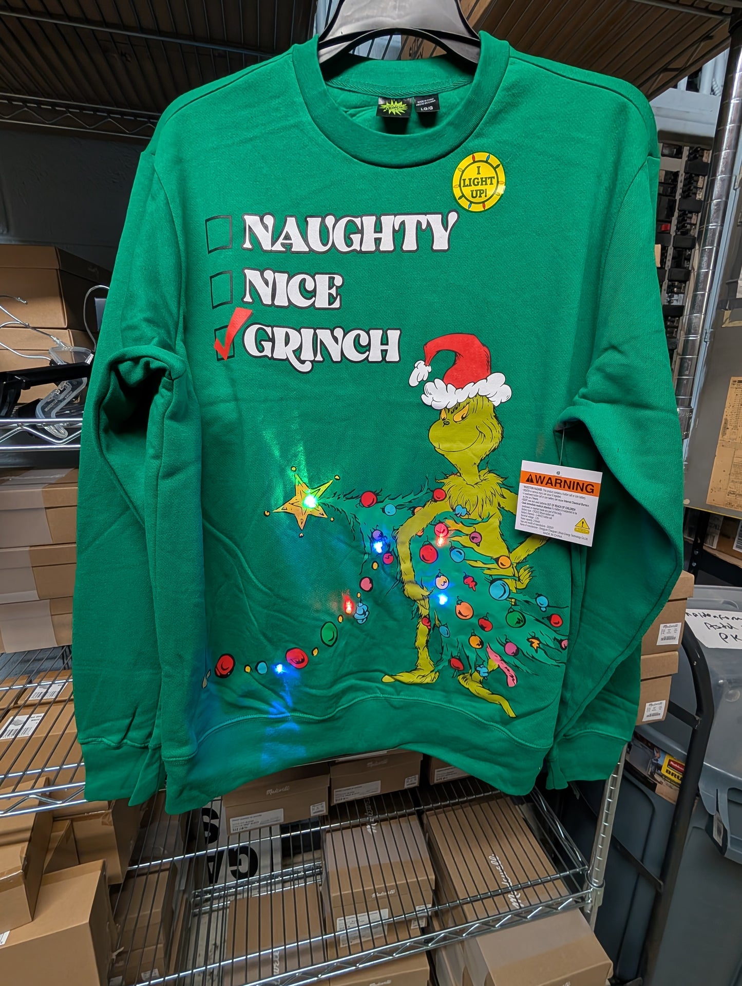 Mad Engine Dr Seuss The Grinch Men's Light Up Crewneck Ugly Christmas Sweatshirt (Pick Size)
