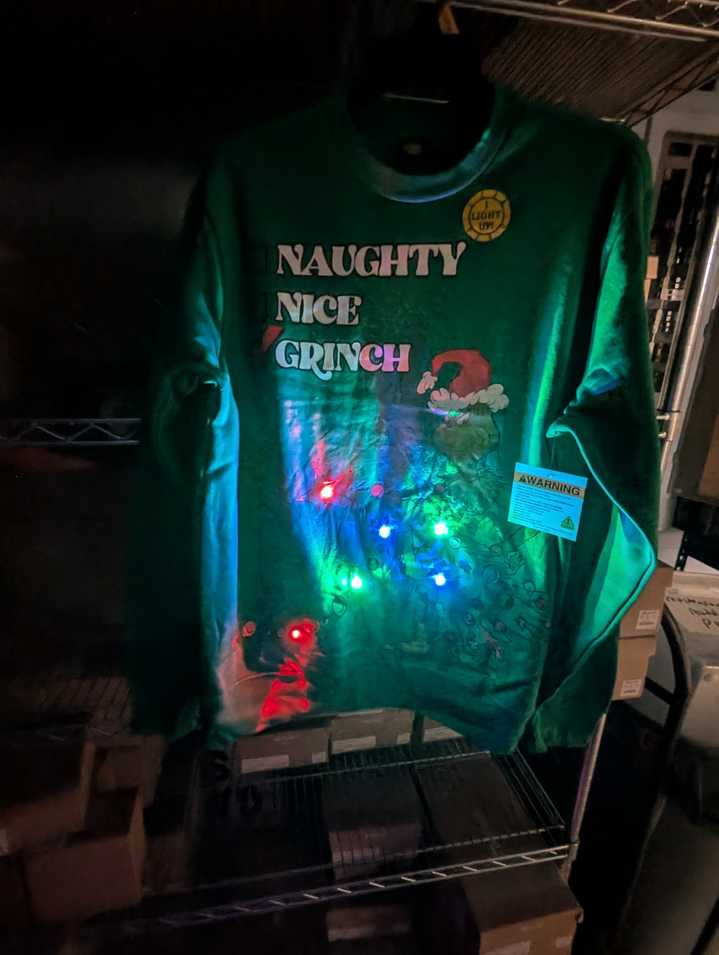 Mad Engine Dr Seuss The Grinch Men's Light Up Crewneck Ugly Christmas Sweatshirt (Pick Size)