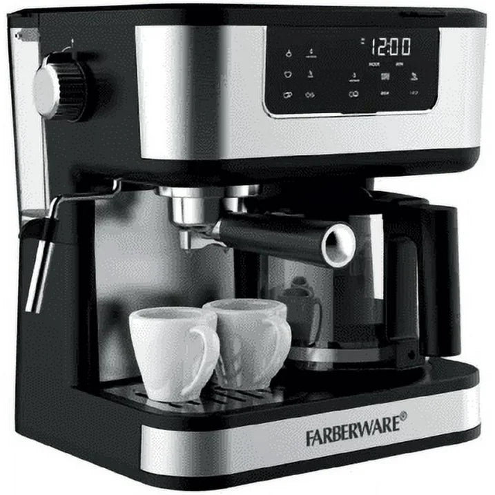 Farberware Dual Brew, 10 Cup Coffee + Espresso, Black and Stainless Finish, Touchscreen Display, New