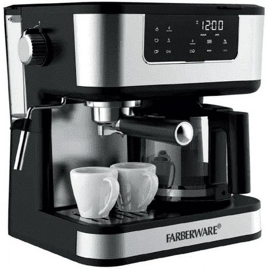 Farberware Dual Brew, 10 Cup Coffee + Espresso, Black and Stainless Finish, Touchscreen Display, New