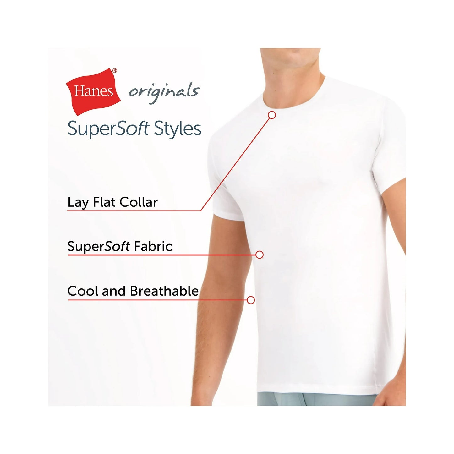 Hanes Originals Ultimate Men's SuperSoft Crewneck Undershirt White 2-Pack (Pick Size)
