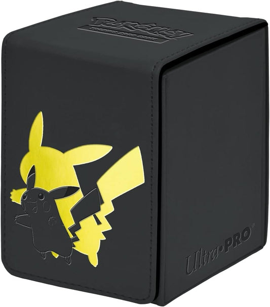 Pokemon Ultra Pro Elite Series Gold Pikachu Alcove Flip Deck Box - Protect & Store 100+ Double Sleeved Cards