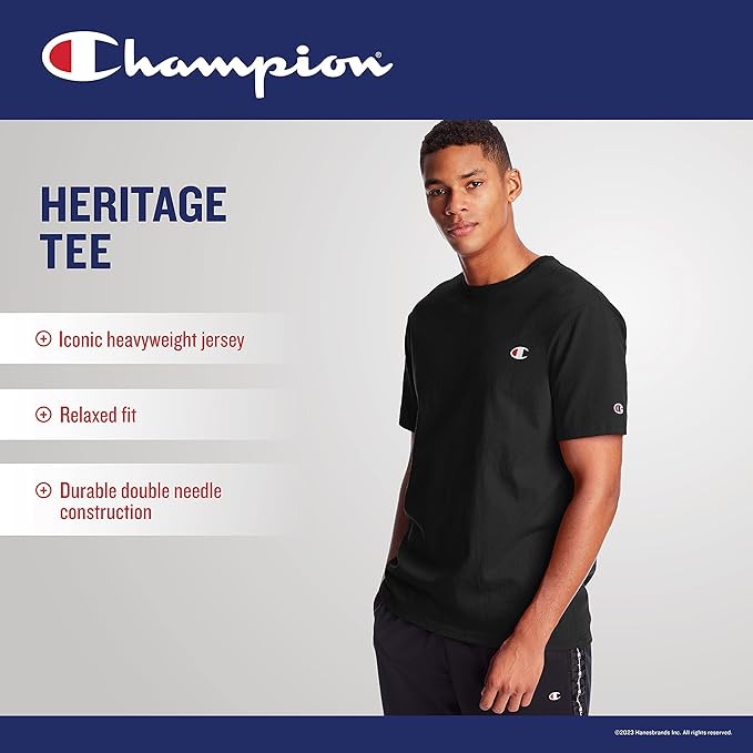 Champion GT19 Men's Heritage Short-Sleeve Cotton Heavyweight T-Shirt Black (Pick Size)