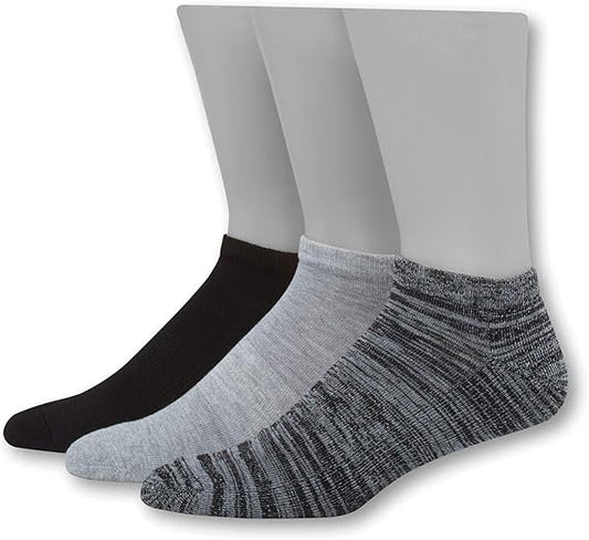Hanes HT1L3 Mens 1901 Heritage Half Cushion Low Cut Socks 3-Pack Black/Gray/Gray Fits Shoe Sizes 6-12