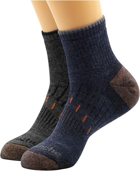Avalanche Men's Odor Resistant Copper Wool Blend Quarter Socks 2-Pack Navy & Charcoal Shoe Sizes 6-12