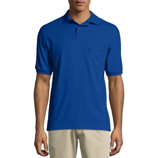 Hanes 0504 Men's Ecosmart Jersey Polo Shirt with Pocket (Only Large & 4X Left)