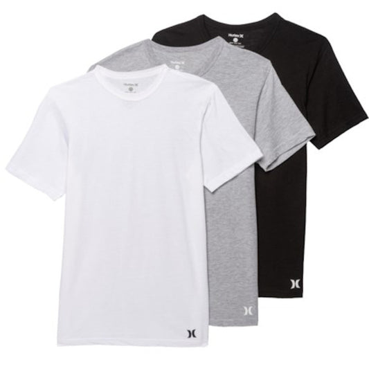Hurley Men's 3 Pack Cotton Crewneck Short Sleeve Black/Gray/White T-Shirt (Pick Size)