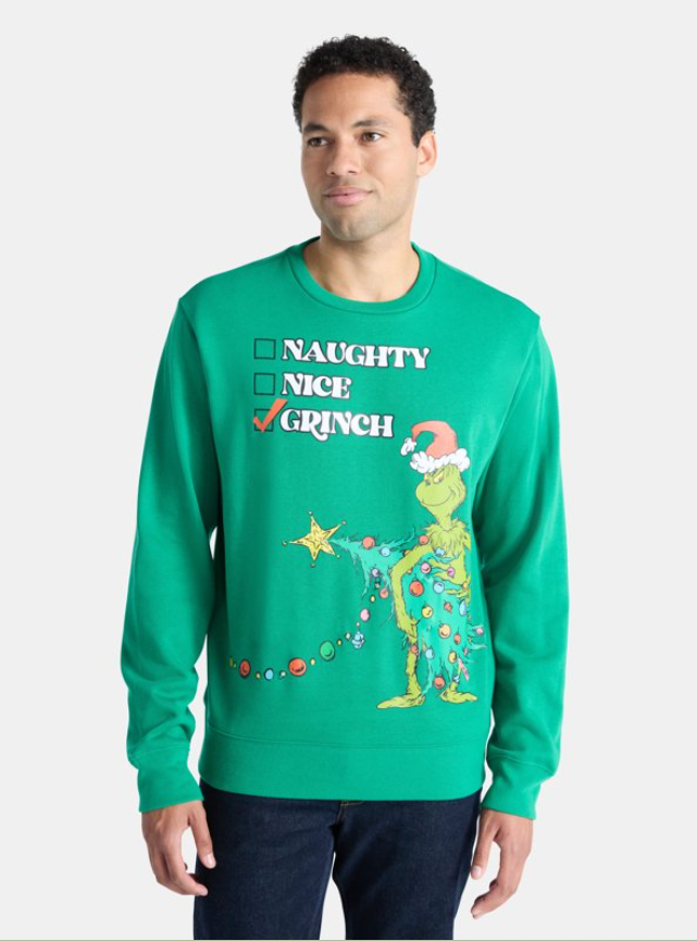 Mad Engine Dr Seuss The Grinch Men's Light Up Crewneck Ugly Christmas Sweatshirt (Pick Size)