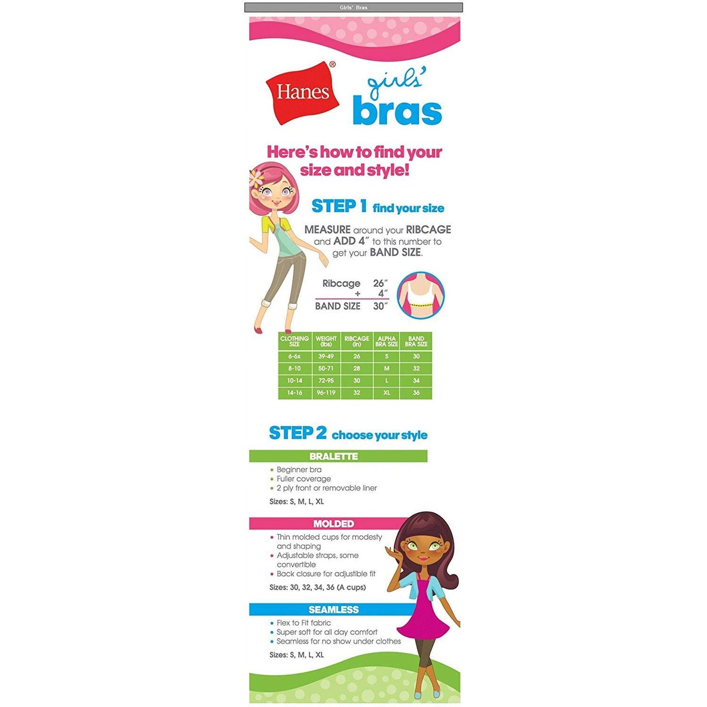 Hanes H190 Hanes Girls Cozy Seamless 2-Pack Wirefree Bra Blue & White (Pick Size)