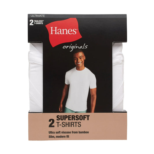 Hanes Originals Ultimate Men's SuperSoft Crewneck Undershirt White 2-Pack (Pick Size)