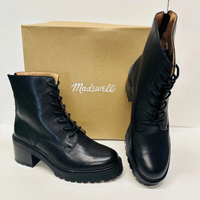 Madewell NH230 Women's BRADLEY Lace-Up Heeled Boots in Leather Lugsole Black (Pick Size)