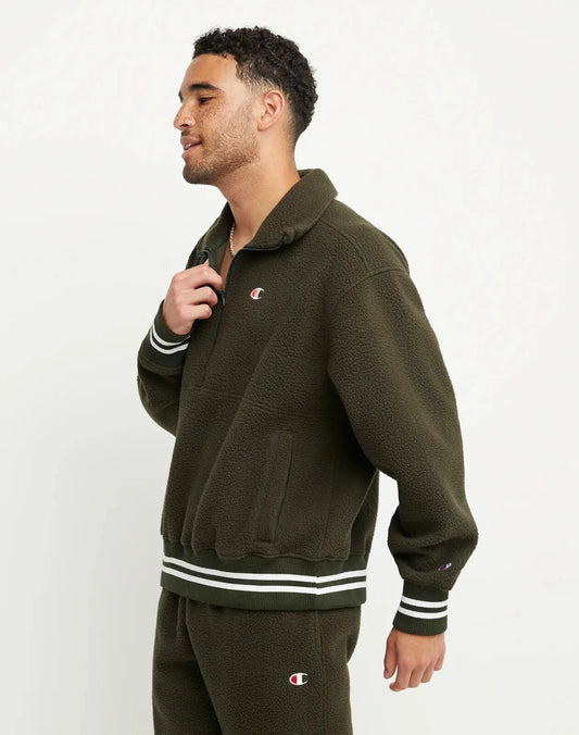 Champion V74958 Men's High Pile Fleece Warmup Jacket Embroidered C Logo Army Green (Pick Size)