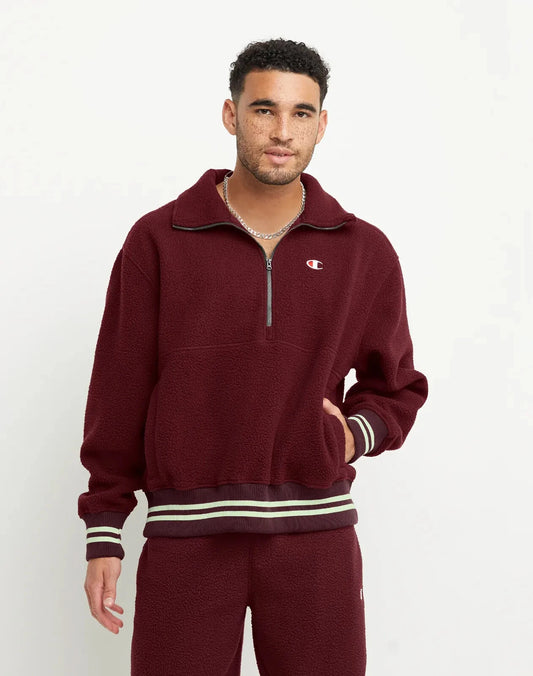 Champion V74958 Men's High Pile Fleece Warmup Jacket Embroidered C Logo Maroon (Pick Size)