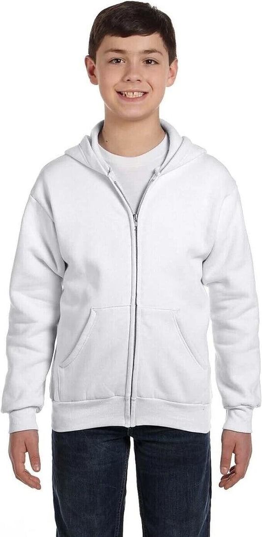 Hanes Comfortblend EcoSmart Full-Zip YOUTH Hoodie Sweatshirt White Small 6-8