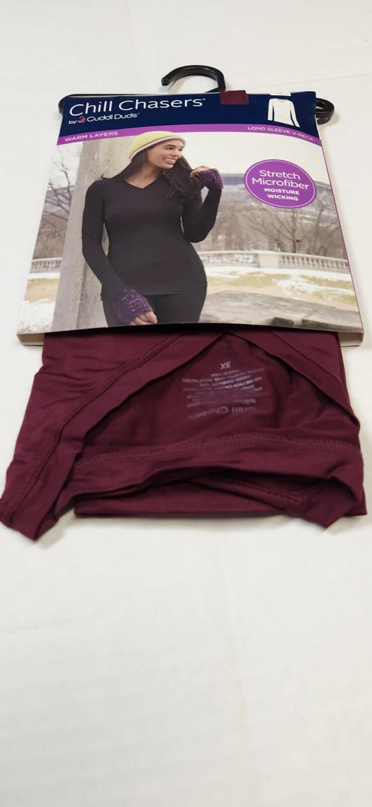 Cuddl Duds CD9585 Women's Chill Chasers Warm Layers Long Sleeve V-Neck Shirt Burgundy Fig (Pick 1X - 3X)