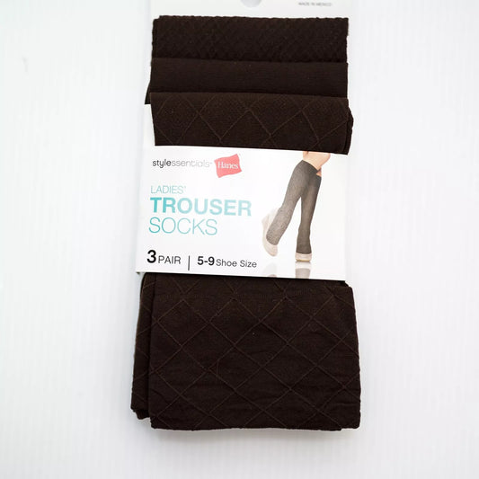 Hanes Q01034 Women's Style Essentials Ladies Trouser Socks 3-Pack Dark Brown Fits Shoe Sizes 5-9