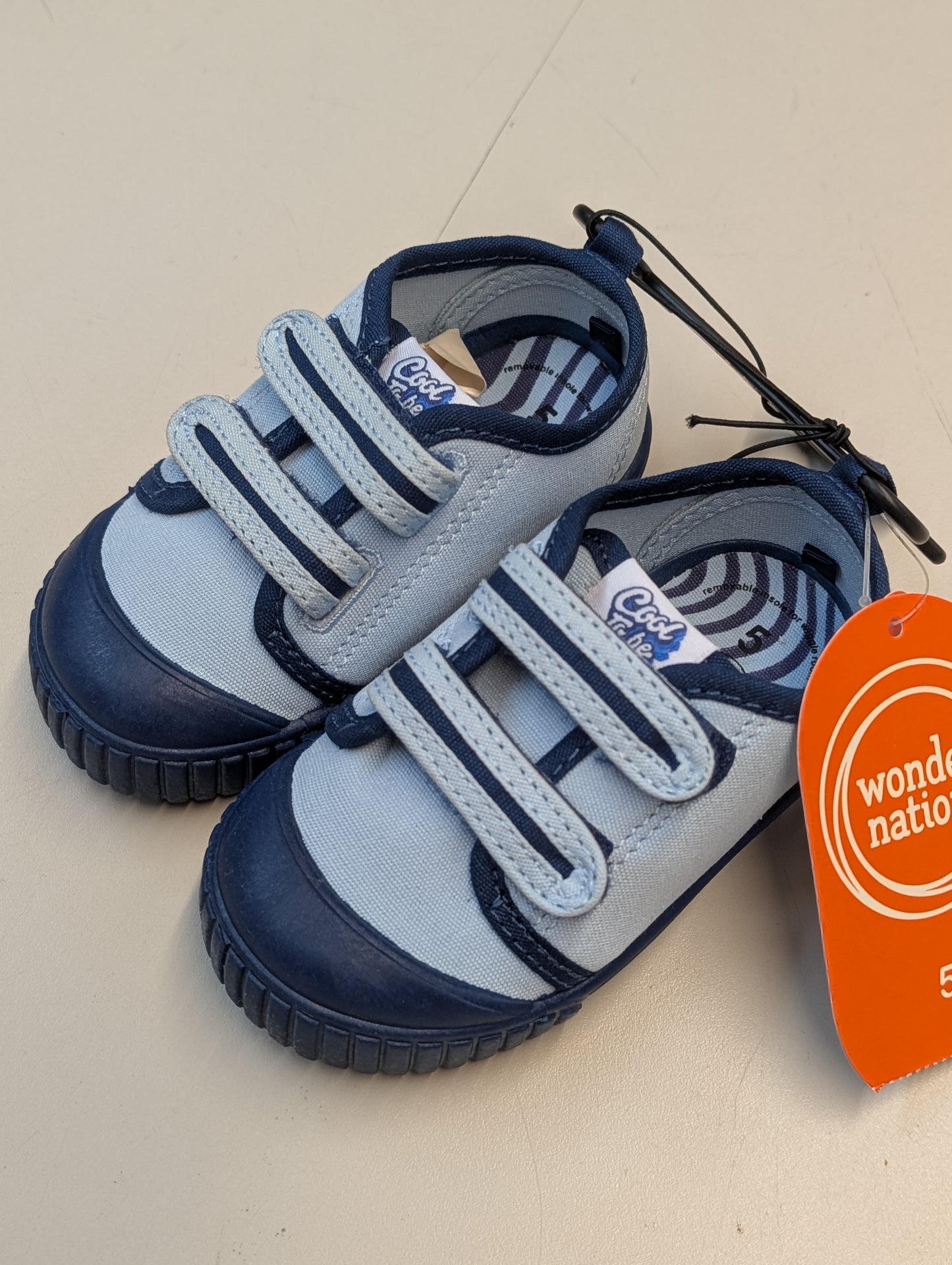 Wonder Nation Boys Two Strap Bump Toe Sneakers Toddler Size 5 Blue Memory Foam